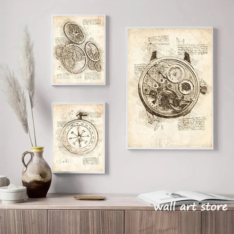 Vintage Watch Sketch Poster Ge - Interior Design Sketch 리뷰 및 가격