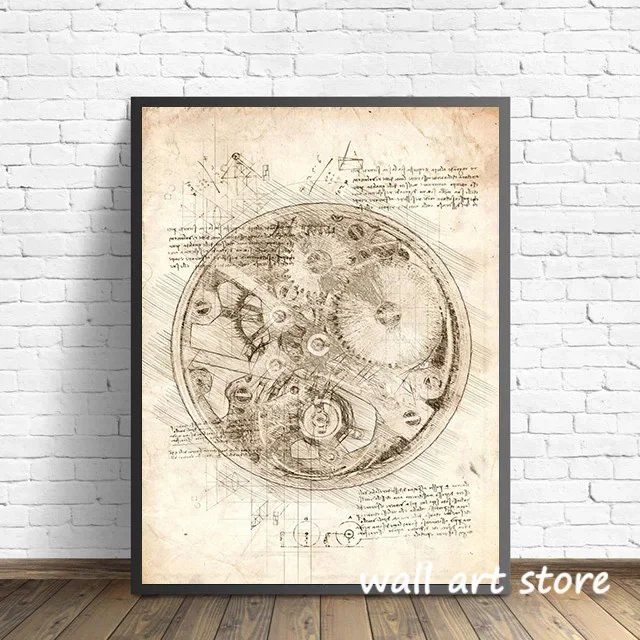 Vintage Watch Sketch Poster Ge - Interior Design Sketch 리뷰 및 가격