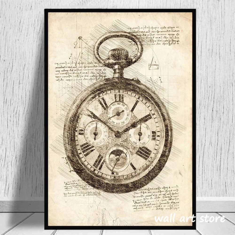 Vintage Watch Sketch Poster Ge - Interior Design Sketch 리뷰 및 가격
