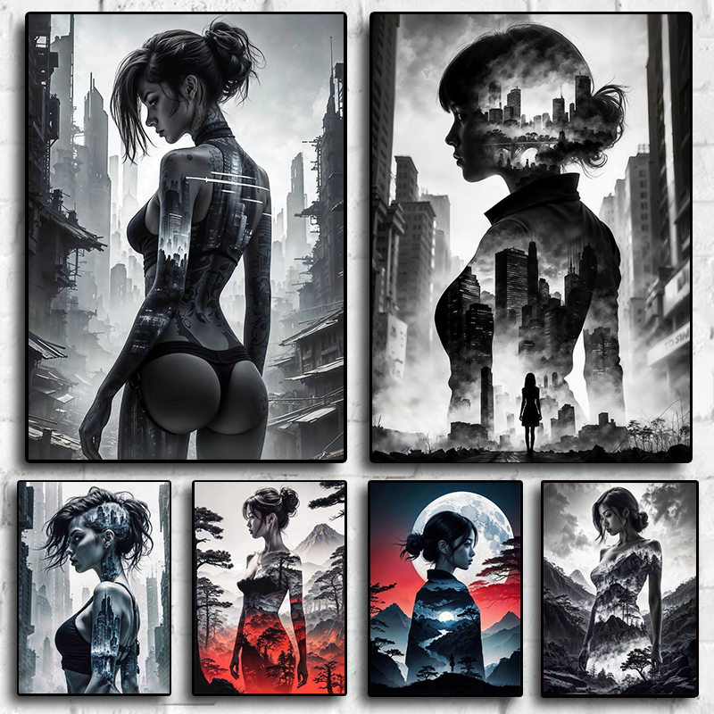 Sexy Cyberpunk City Girl Poste - Interior Design Sketch 리뷰 및 가격