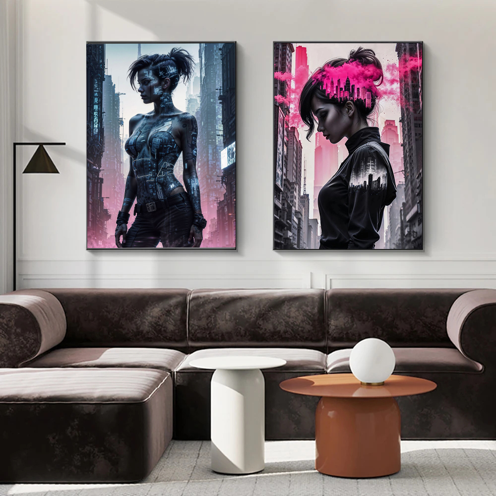 Sexy Cyberpunk City Girl Poste - Interior Design Sketch 리뷰 및 가격