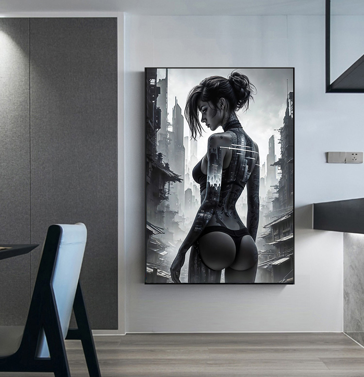 Sexy Cyberpunk City Girl Poste - Interior Design Sketch 리뷰 및 가격