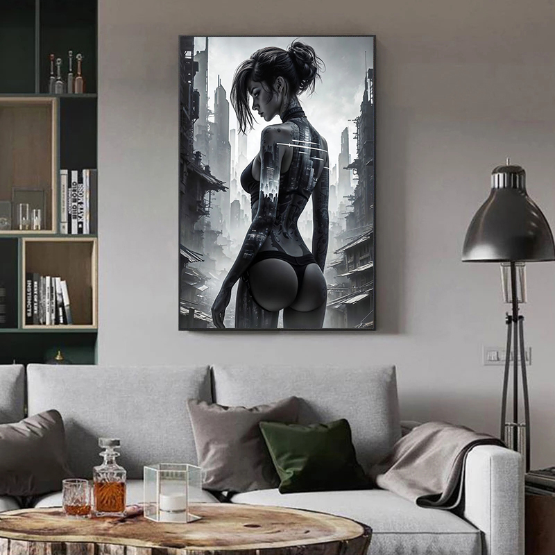 Sexy Cyberpunk City Girl Poste - Interior Design Sketch 리뷰 및 가격